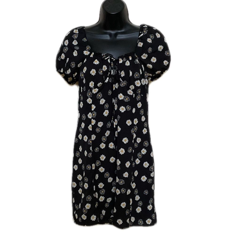 BP Ditsy Floral Tie Front Minidress | Size Medium | Black | NWOT - Picture 2 of 5